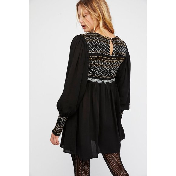 143 FREE PEOPLE Black Late Night Picnic Mini Dress M - Picture 3 of 16